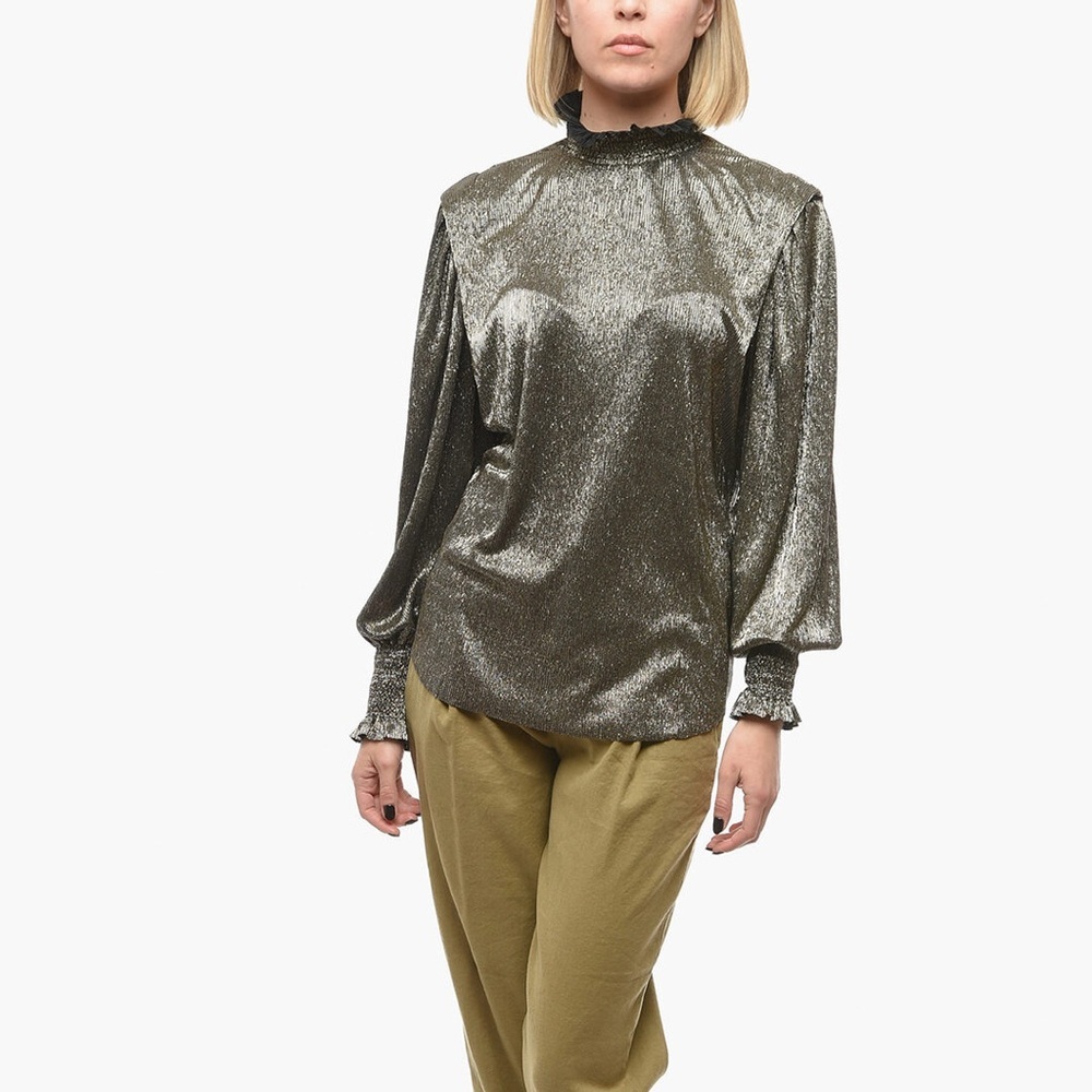 Isabel Marant Etoile Turtleneck Noshi Lamé Gold Metallic Blouse | Size 4